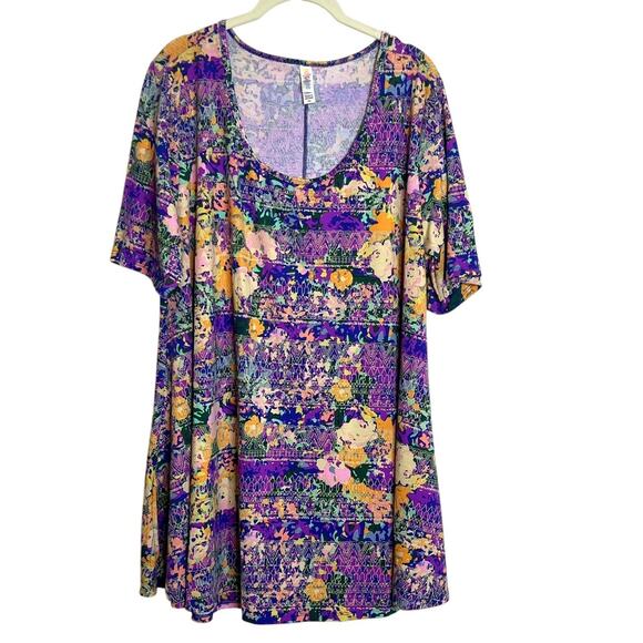 LuLaRoe Perfect T Womens Top 2XL Multicolor Abstract Floral Print Scoop Neck - Picture 1 of 6